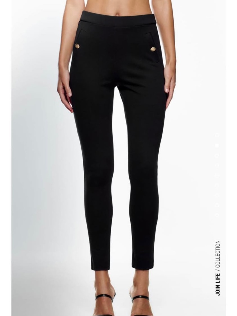 Zara Black Ponte Ankle Leggings with Gold Buttons